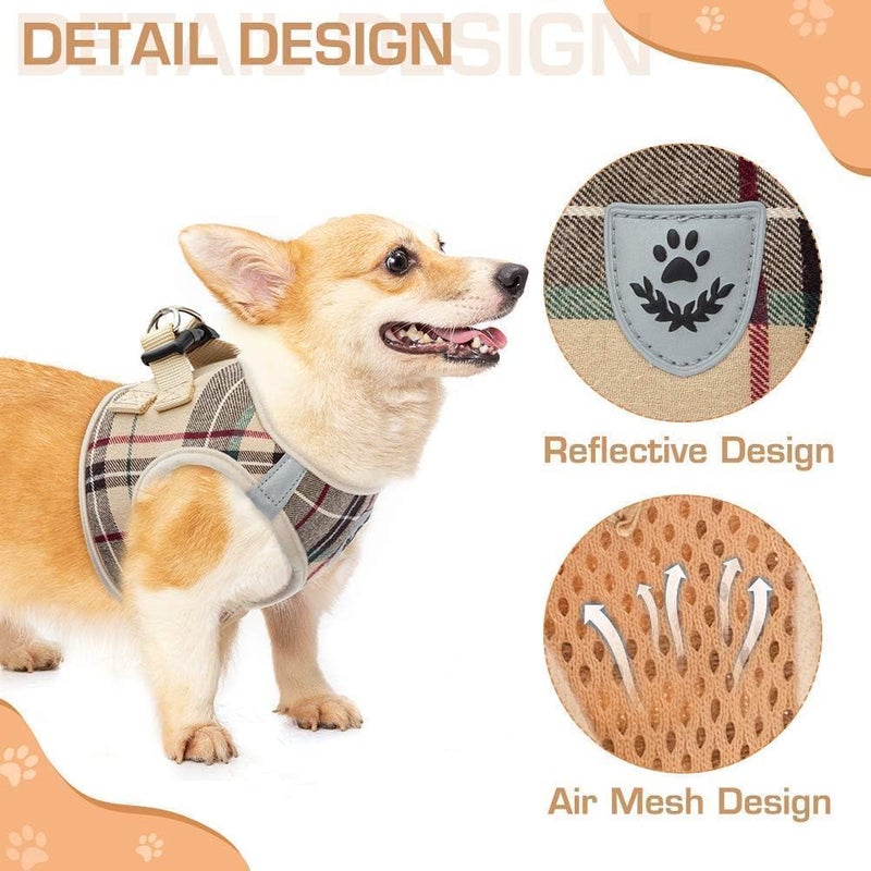 KOOLTAIL Dog Harness for Small Medium Dogs,Dog Harness and Leash Set, Step in No Pull Soft Mesh Padded Adjustable and Reflective Pet Vest Harness Puppy, Plaid Extra Harness for XS S Dogs, Beige XS - Image 5